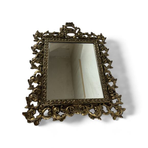 Antique Ornate Brass Frame with Velvet Backing and Mirror Insert Heavy Large - Picture 9 of 14